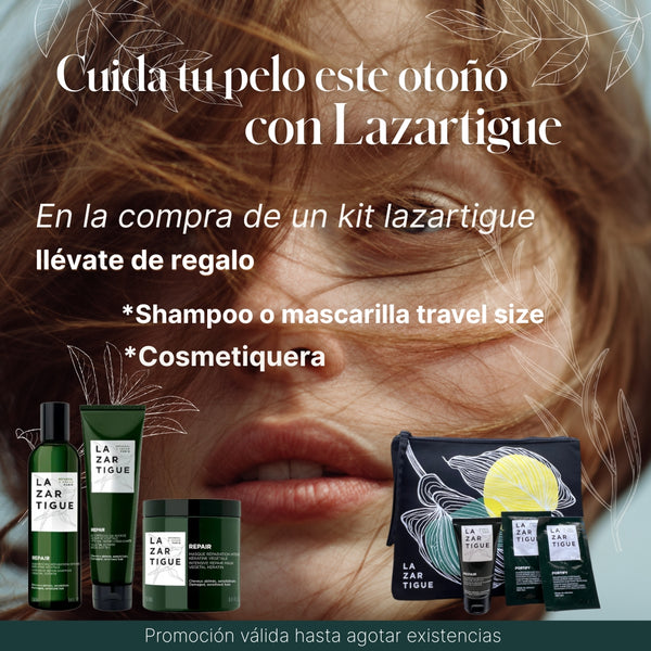 Al adquirir un kit de Lazartigue recibe de regalo  (1 travel size  shampoo o mascarilla+  1 cosmetiquera)